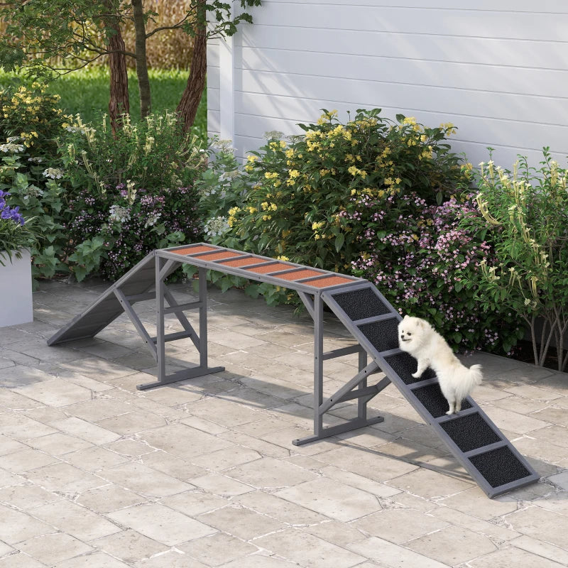 Dog Agility Ramp with Safety Bar Non-Slip Surface for Training - Gray
