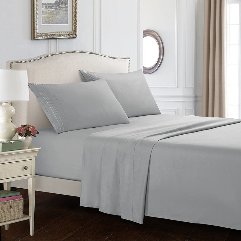 Embroidered Solid Color Bedding Set - Bed Sheets Pillowcases & Quilt Cover