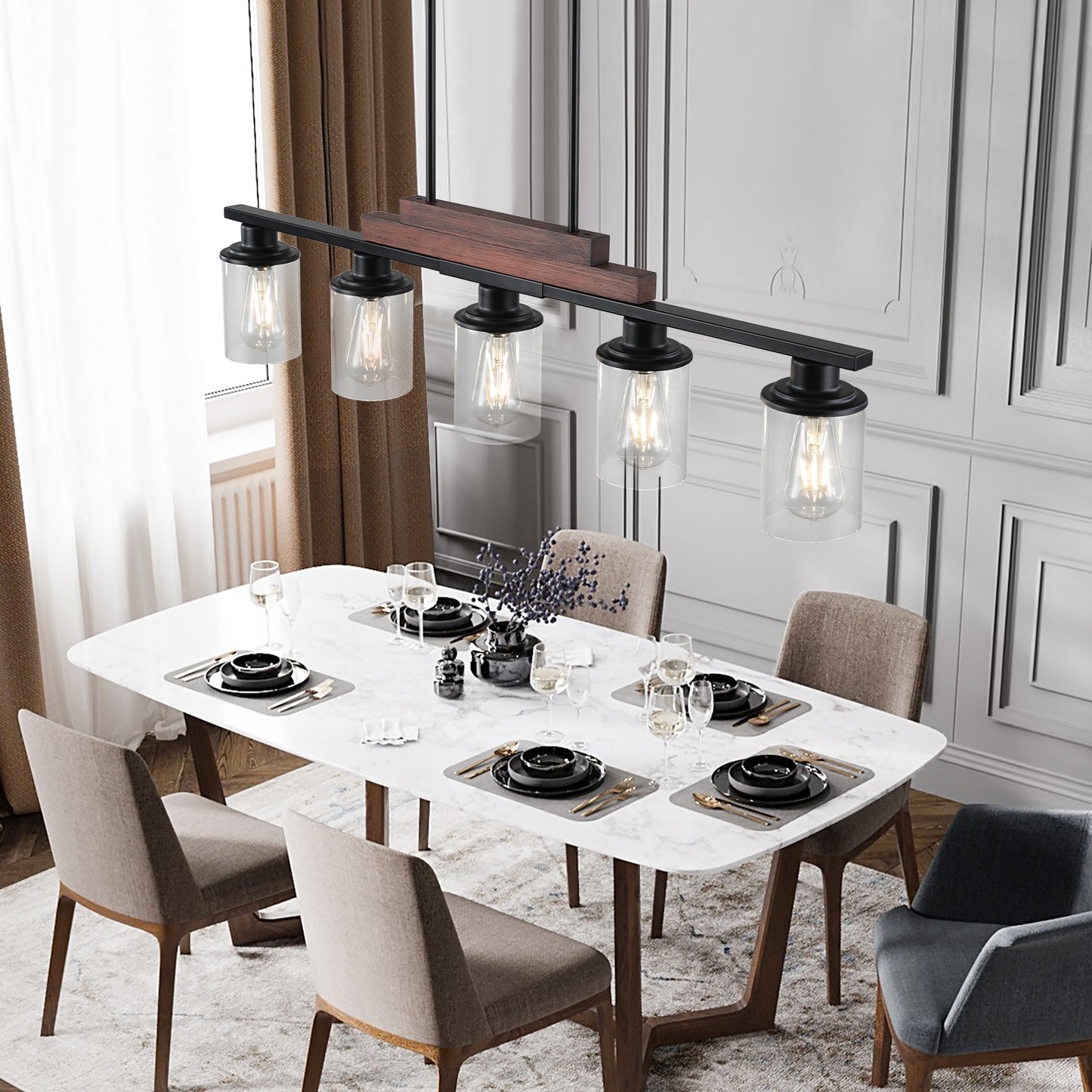 Industrial Farmhouse 5-Light Pendant Chandelier - Adjustable Height