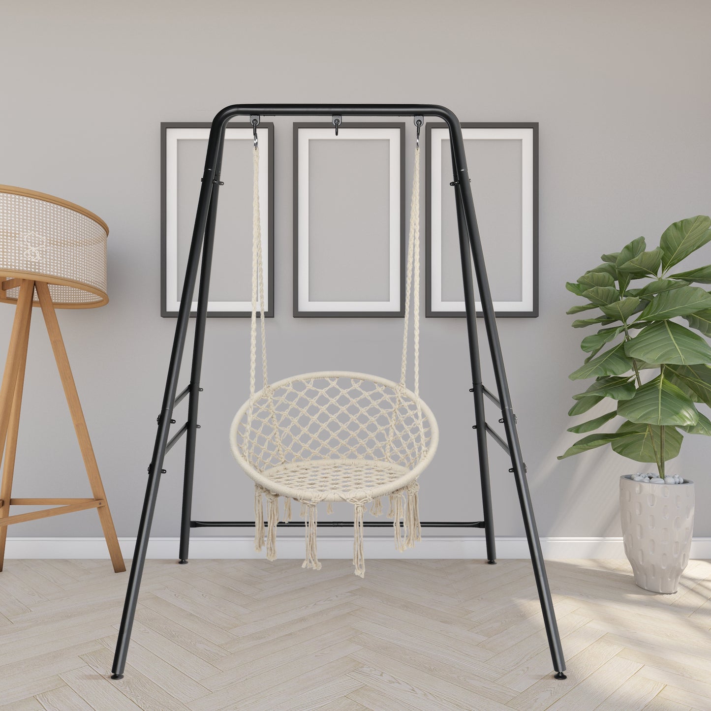 Garden Hammock Chair Stand - Black, 133x137x180cm, Four-Legged Frame