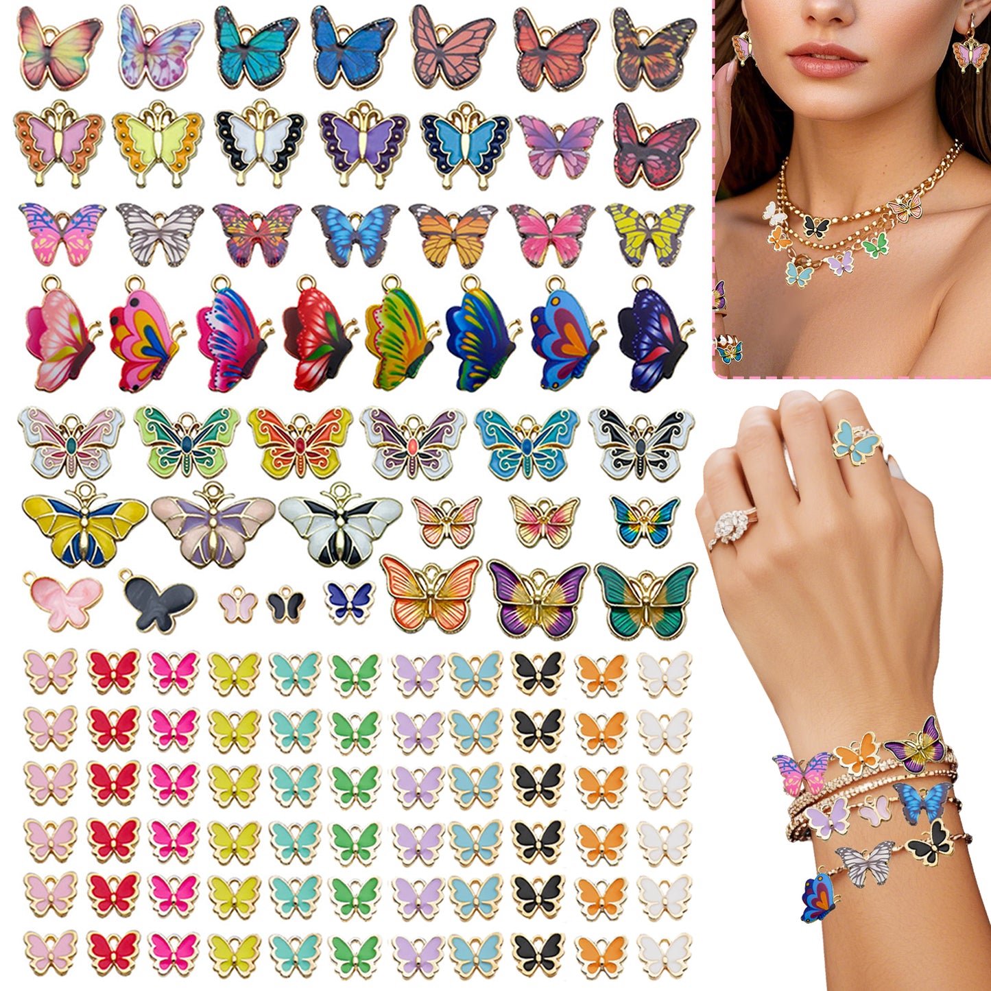 126 Multi-Color Butterfly Charms for Jewelry Making