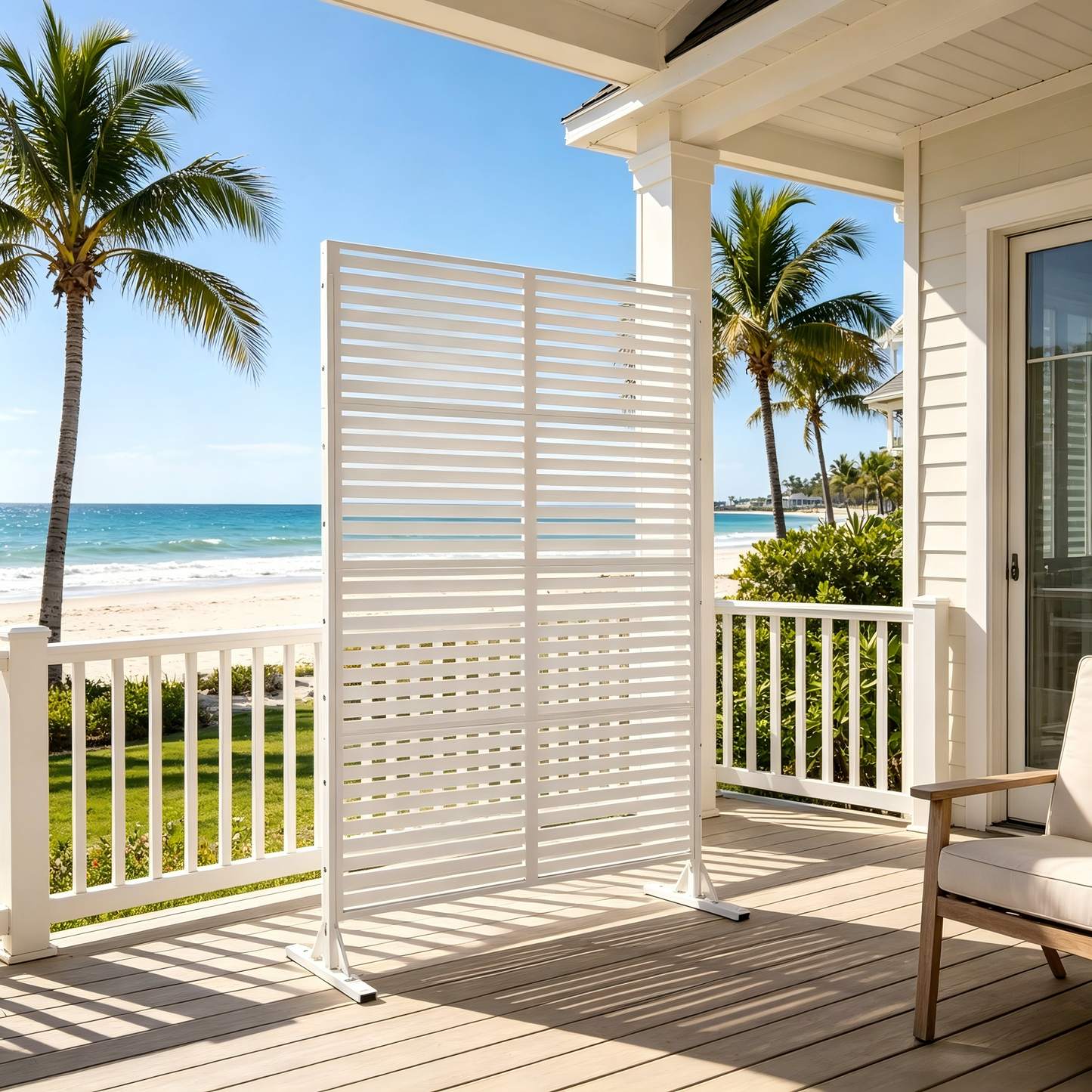 White Metal Privacy Screen - 70.87" H Slatted Patio Divider