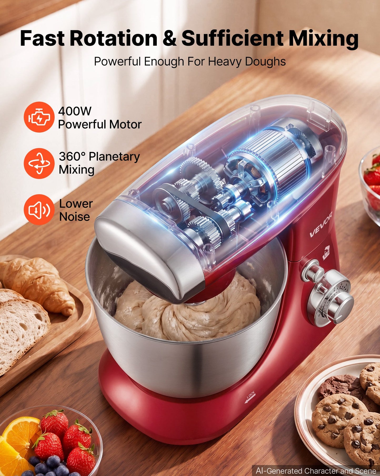 4.2 Qt Tilt Head Stand Mixer 400W with Stainless Steel Bowl & Attachments