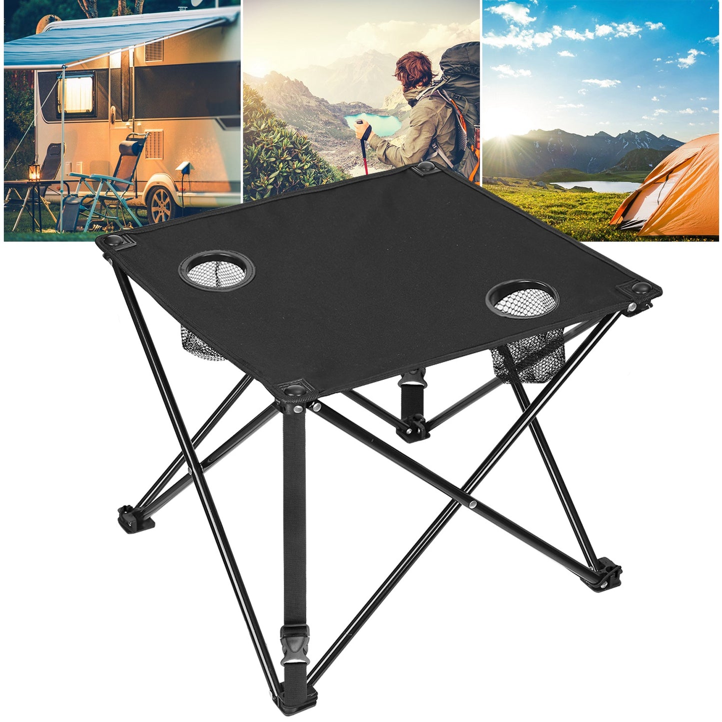 Portable Folding Camping Table with Cup Holders - Multiple Colors & Sets