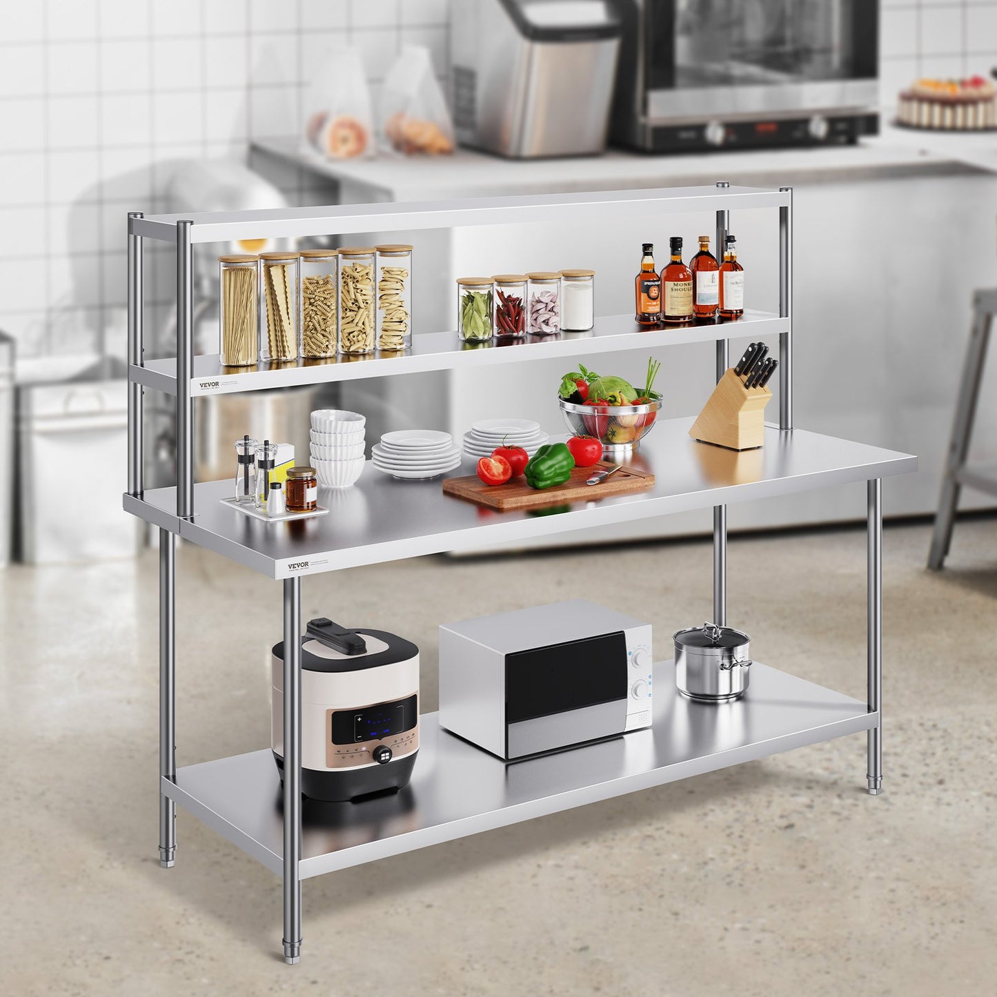 Double Tier Stainless Steel Overshelf - 12 x 72 Inch, Adjustable Height