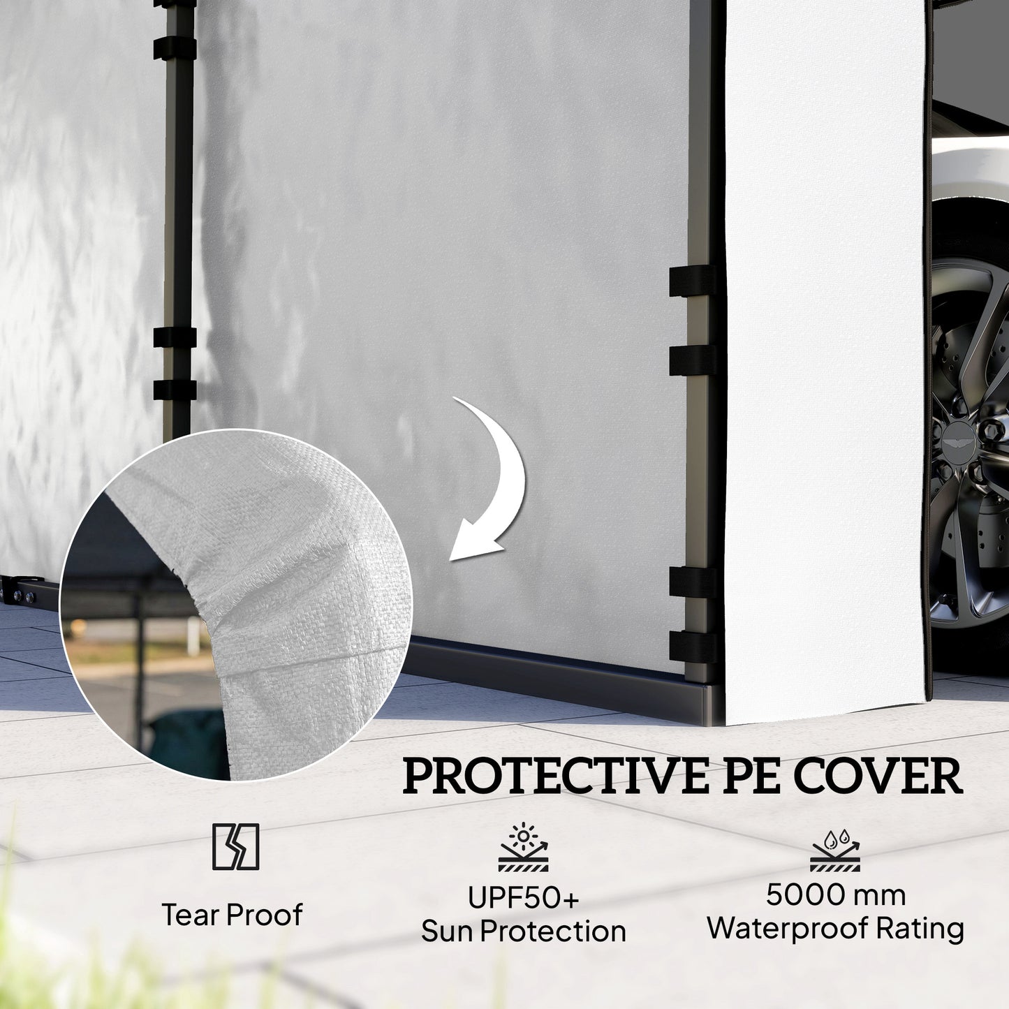10x15 Carport Replacement Sidewall Panel - White UPF50+ Waterproof