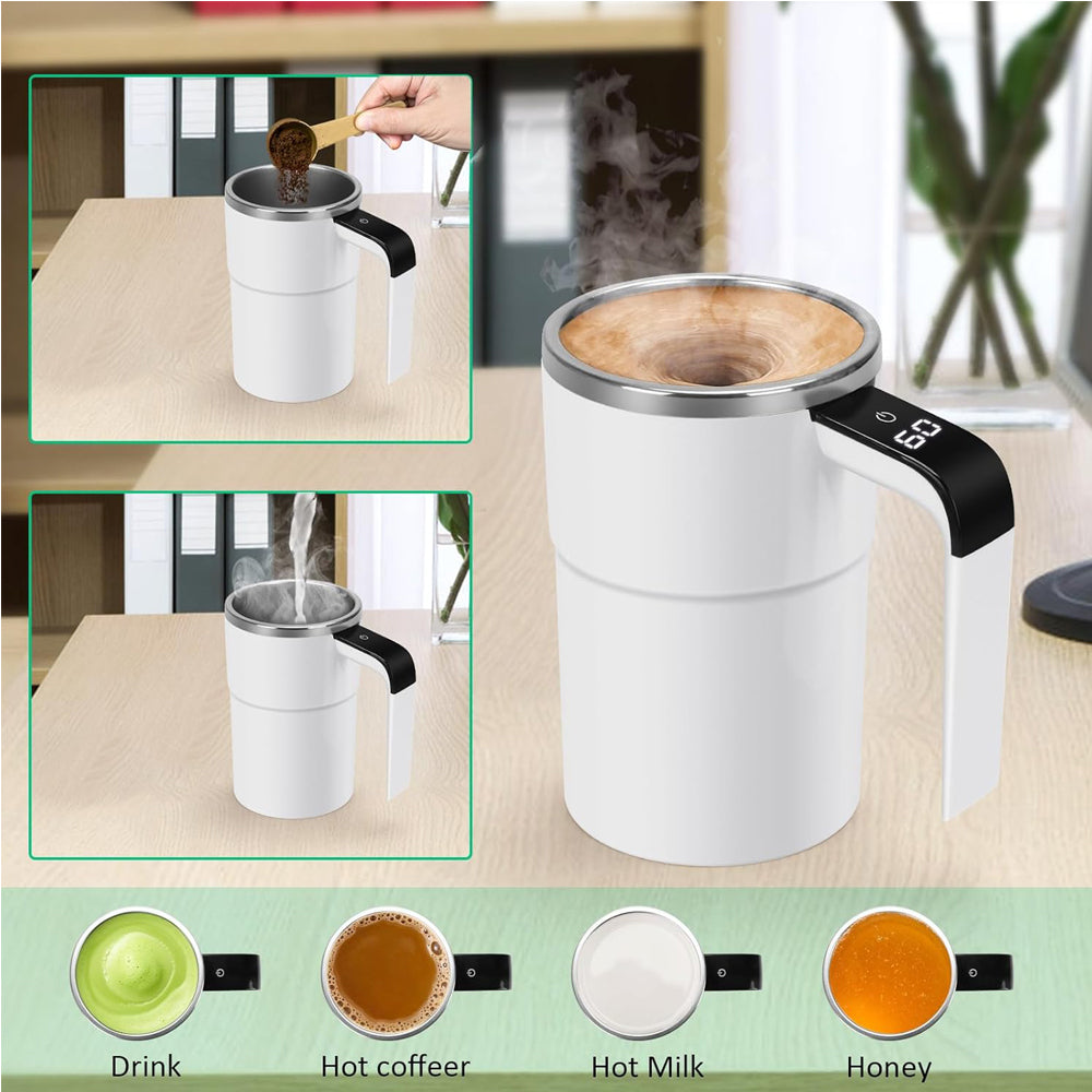 12oz Self Stirring Mug with LED Temperature Display - White