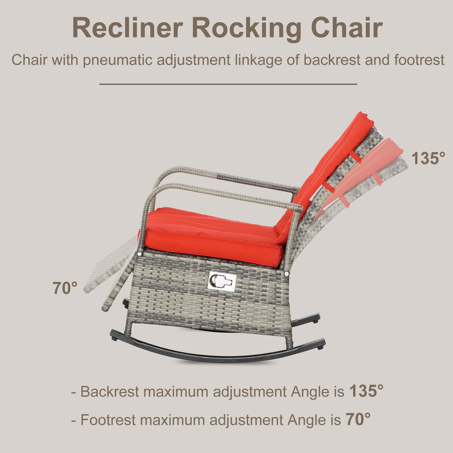 PE Rattan Outdoor Rocking Recliner with Footrest - Red
