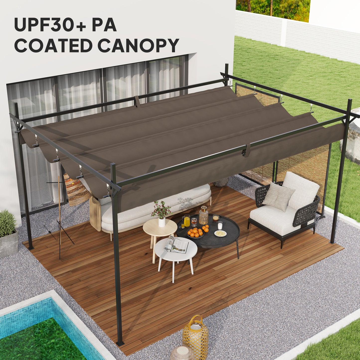 Retractable Metal Pergola Canopy - Outdoor Garden Shade, Brown