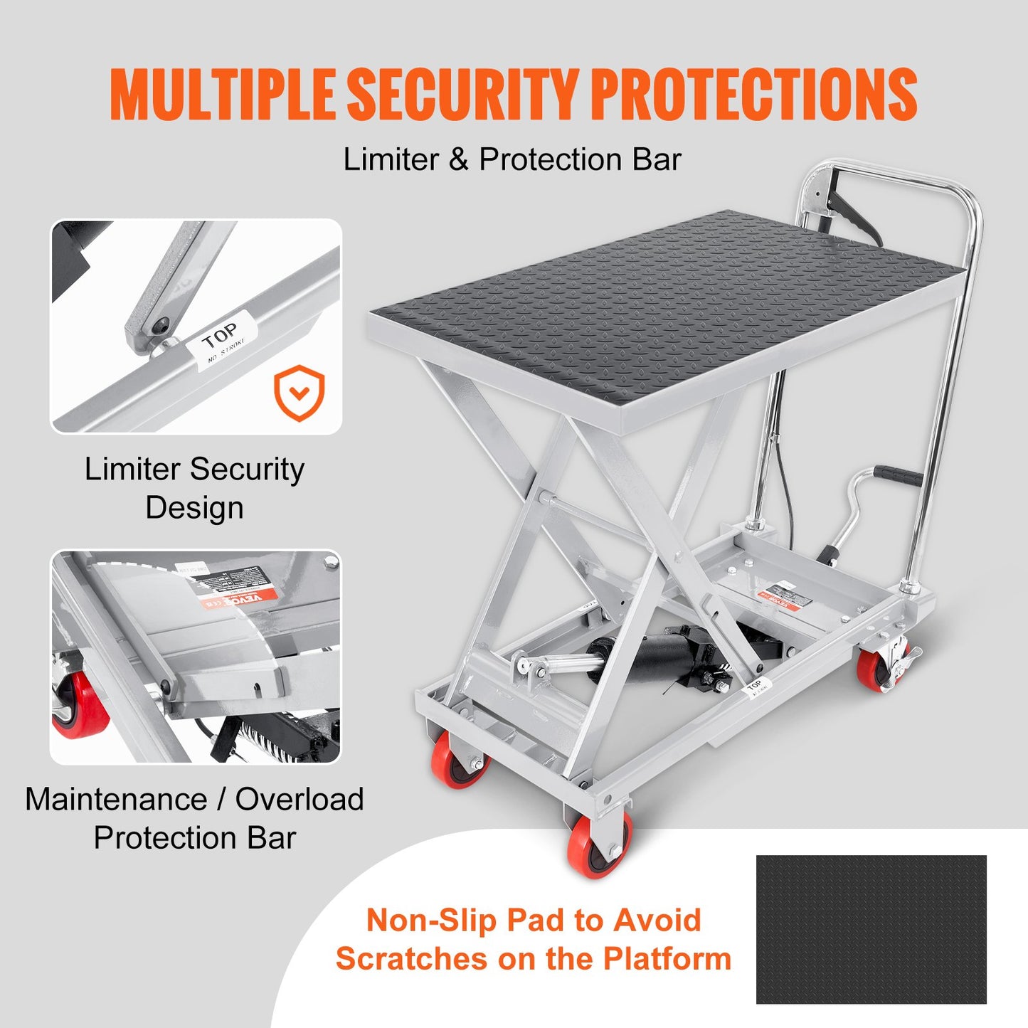 Hydraulic Lift Table Cart 500 lbs Capacity, 28.5-Inch Height, Gray Material Handling Cart