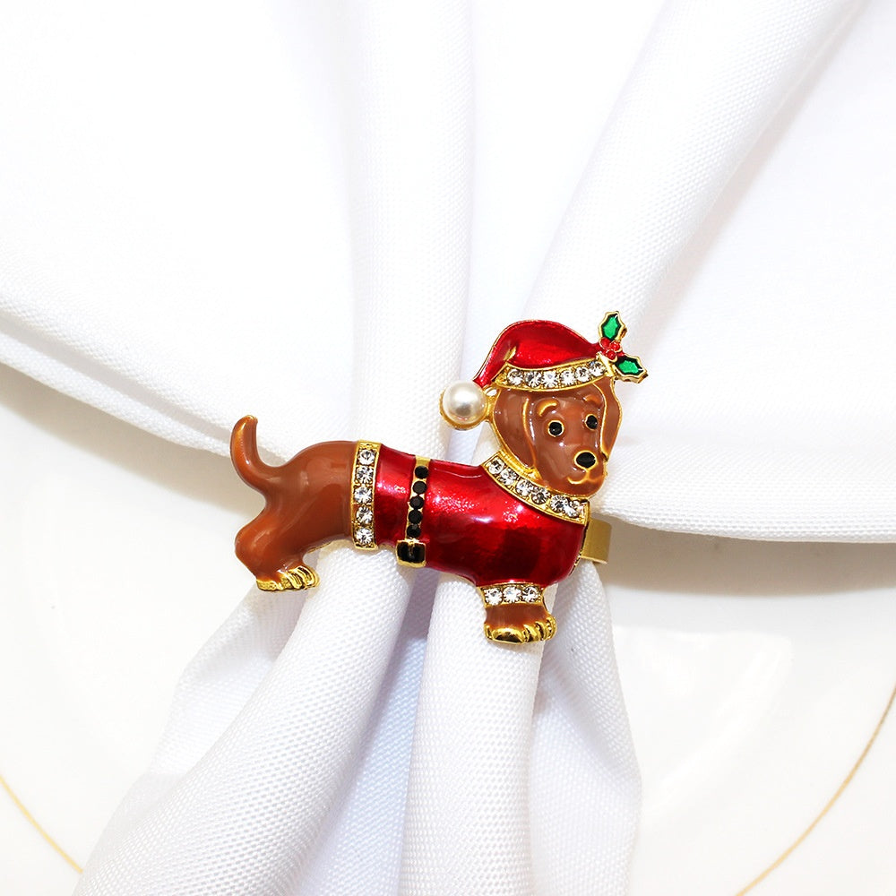 Christmas Dog Napkin Ring - Holiday Puppy Napkin Holder in Inlaid Alloy