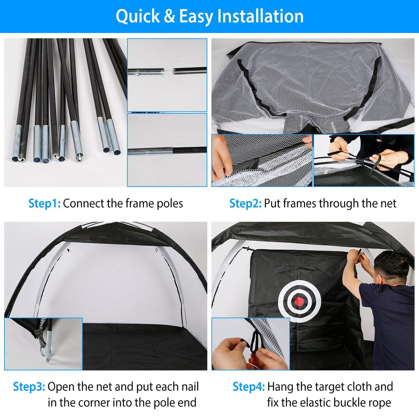 Golf Hitting Net with Target Cloth - Portable Indoor/Outdoor Practice