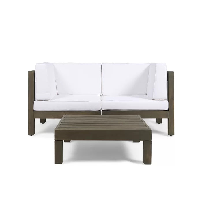 2-Seater Sectional Loveseat with Coffee Table - White