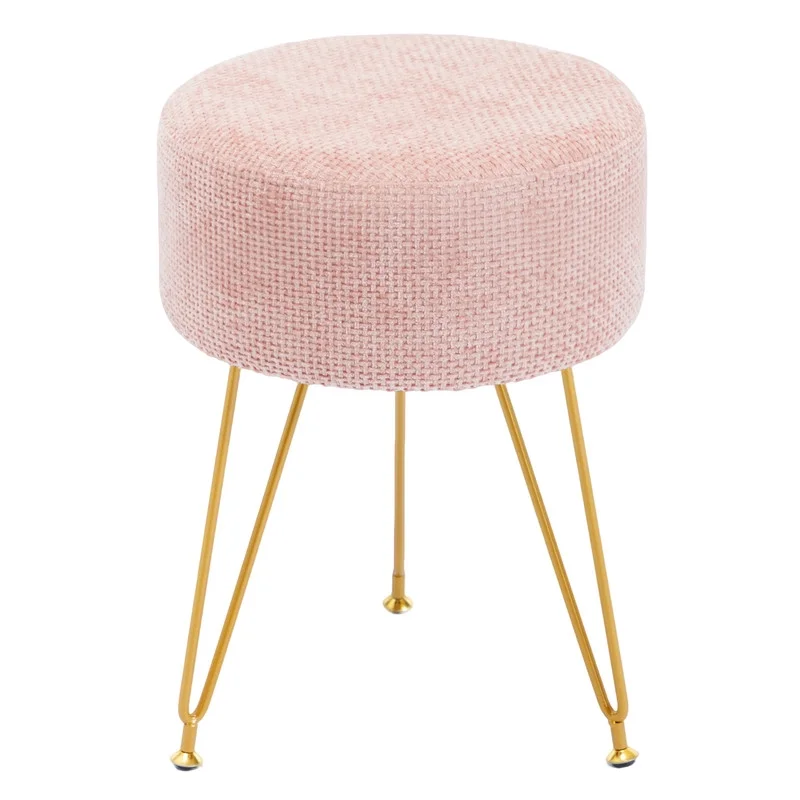 Round Low Stool with Artificial Fur Seat and Hidden Storage