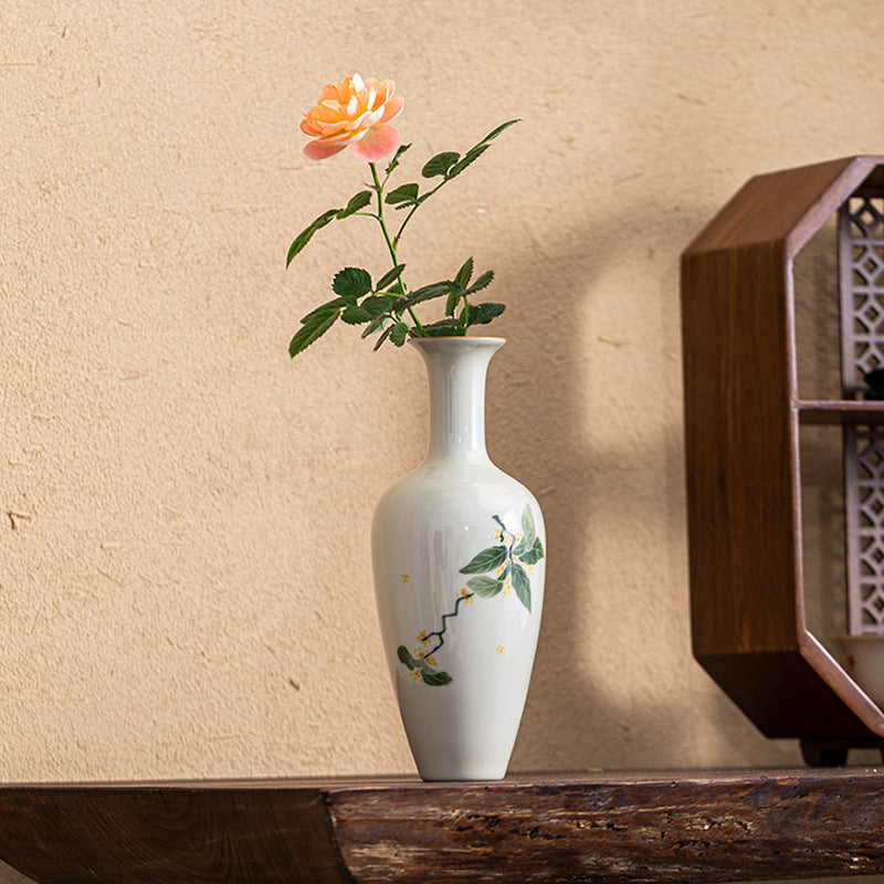 Ceramic Table Flower Ornament with Hydroponic Design - Porcelain Vase, Beauty Osmanthus