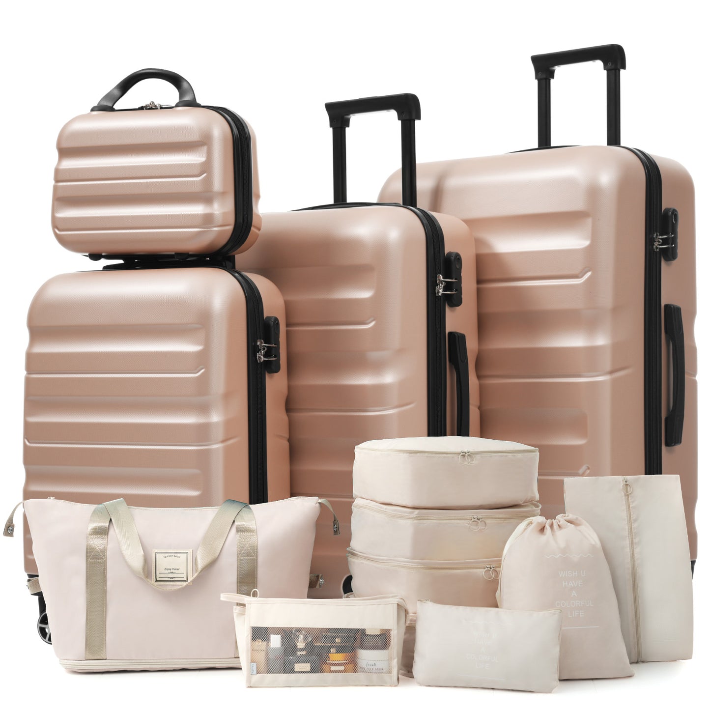 Lightweight Hardshell ABS Luggage Set - Champagne Carry-On & Check-In