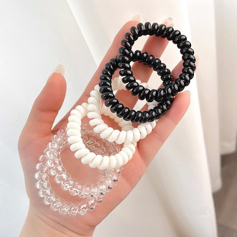 Elastic Telephone Cord Hair Tie for Women - Black, Transparent, White Set