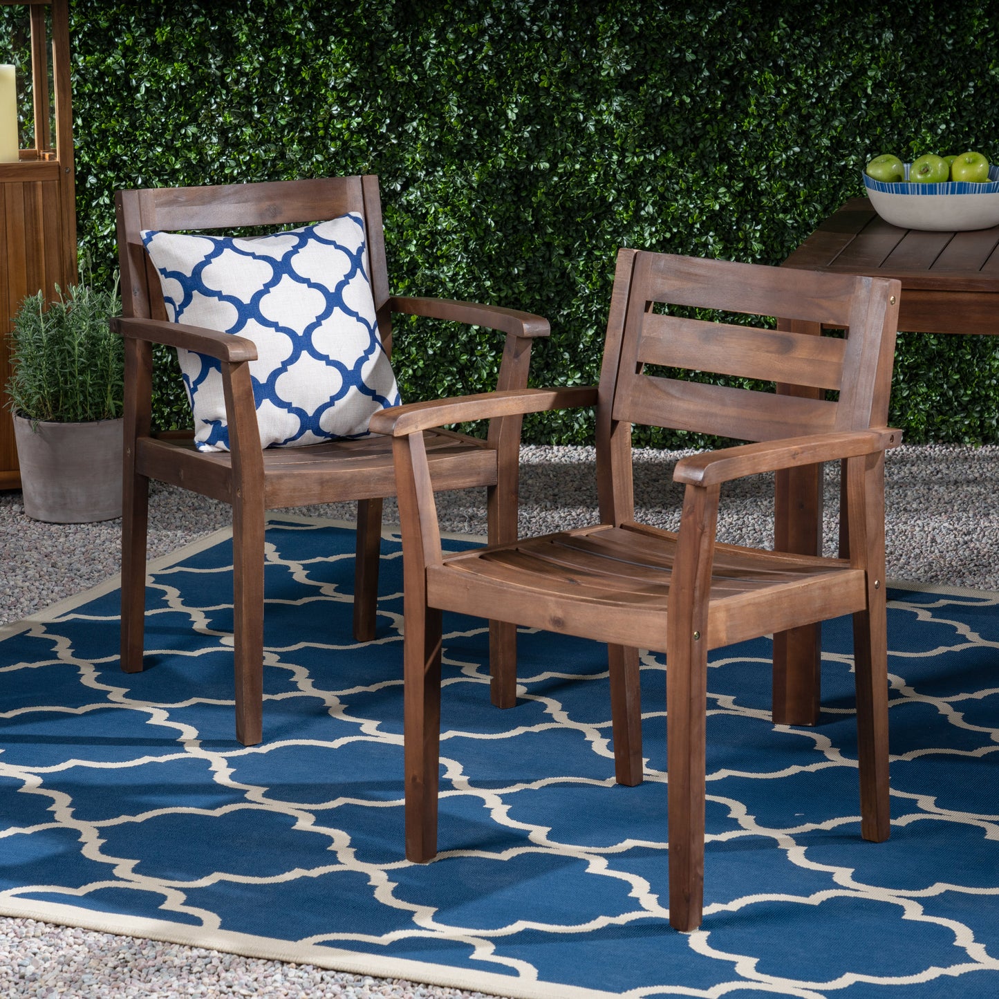 Acacia Wood Dining Chairs Set of 2 - Dark Brown Outdoor Armchairs