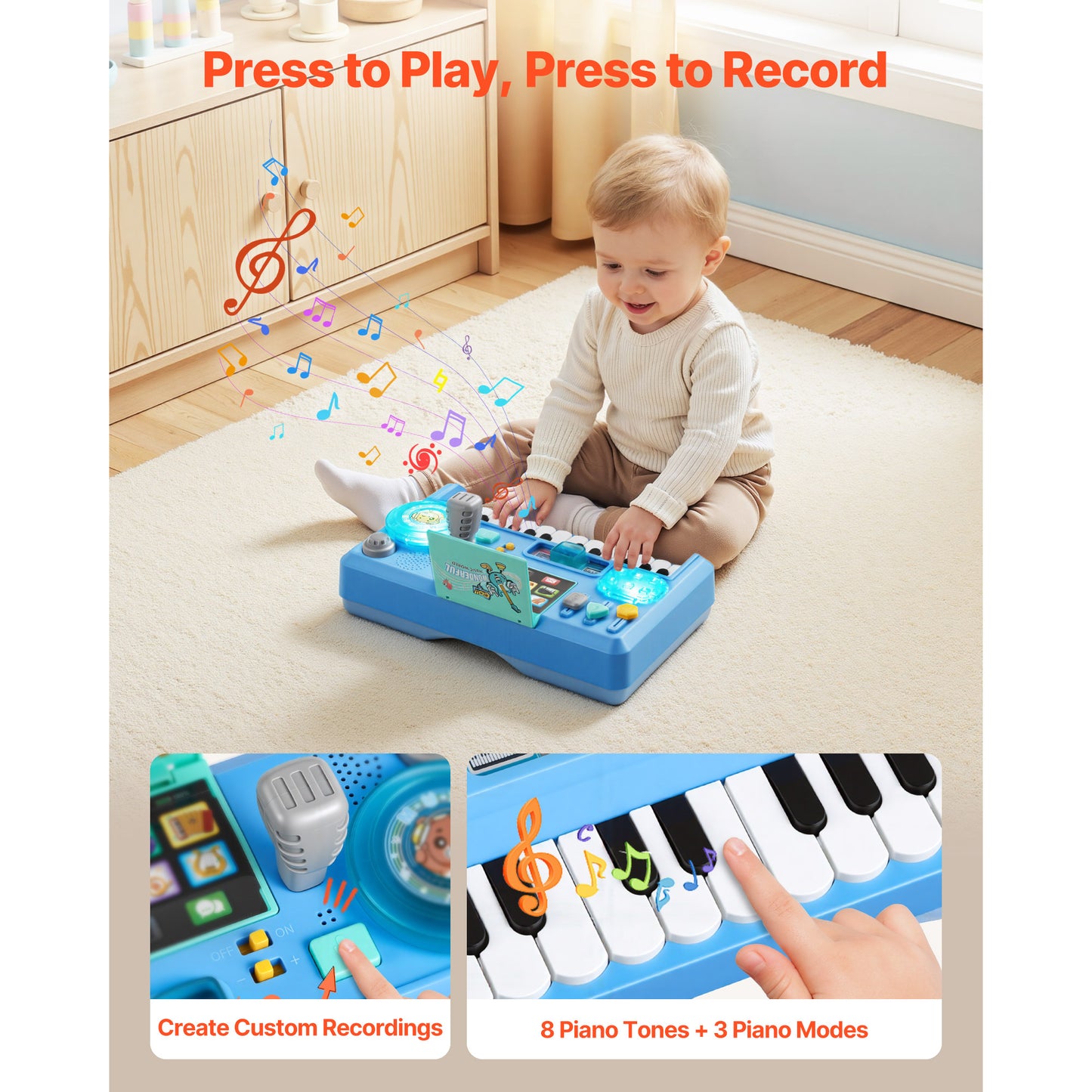 Baby Musical Activity Table with 133 Sounds LED DJ Turntable & Recording - Toddler Toy Gift