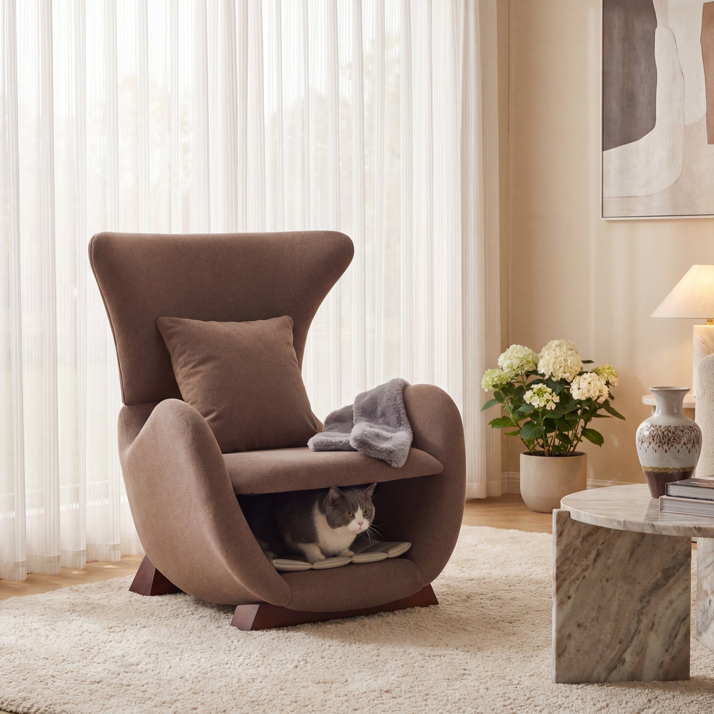 Modern Brown Polyester Accent Chair with Pet Storage - 330 lbs Capacity