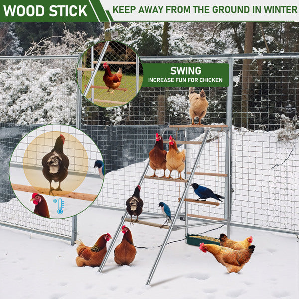 Outdoor Chicken Perch 103x50x100cm with 4 Levels - Durable Metal & Wood