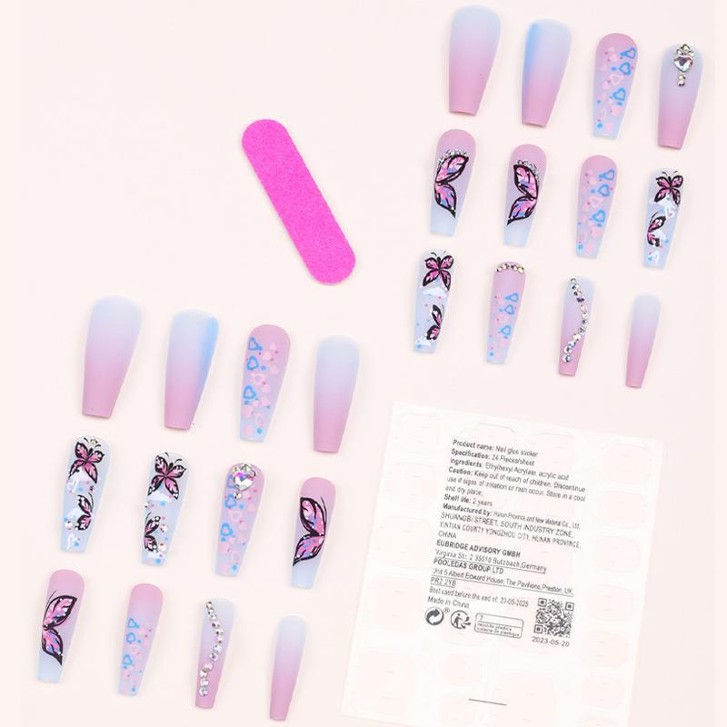 Gradient Butterfly Nail Art Set with Heart Design for Ladies