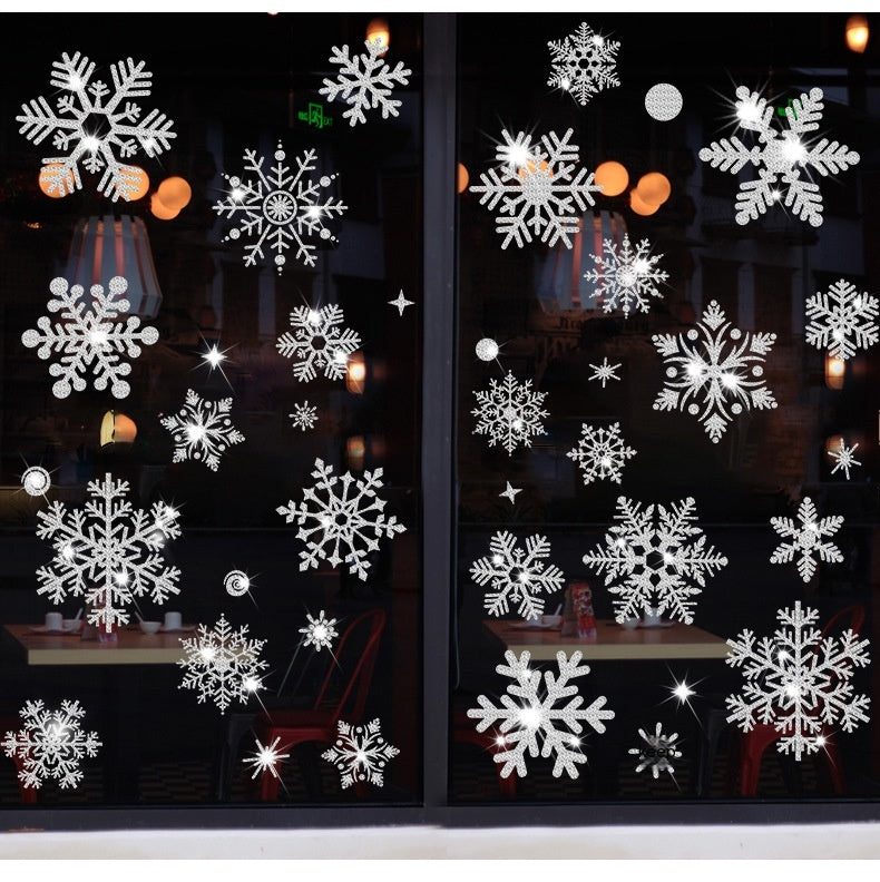 Glitter Decorative Wall Stickers Christmas Snowflake Set for Festive Wall Decor