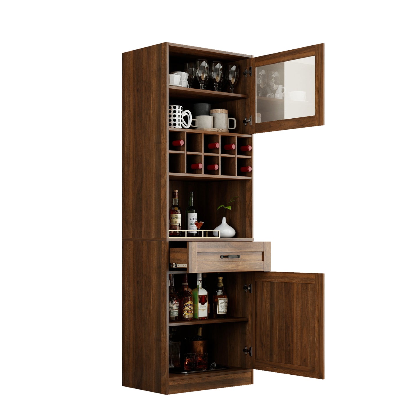 Kitchen Pantry Cabinet With Multi-functional Pull-out Multi-tier