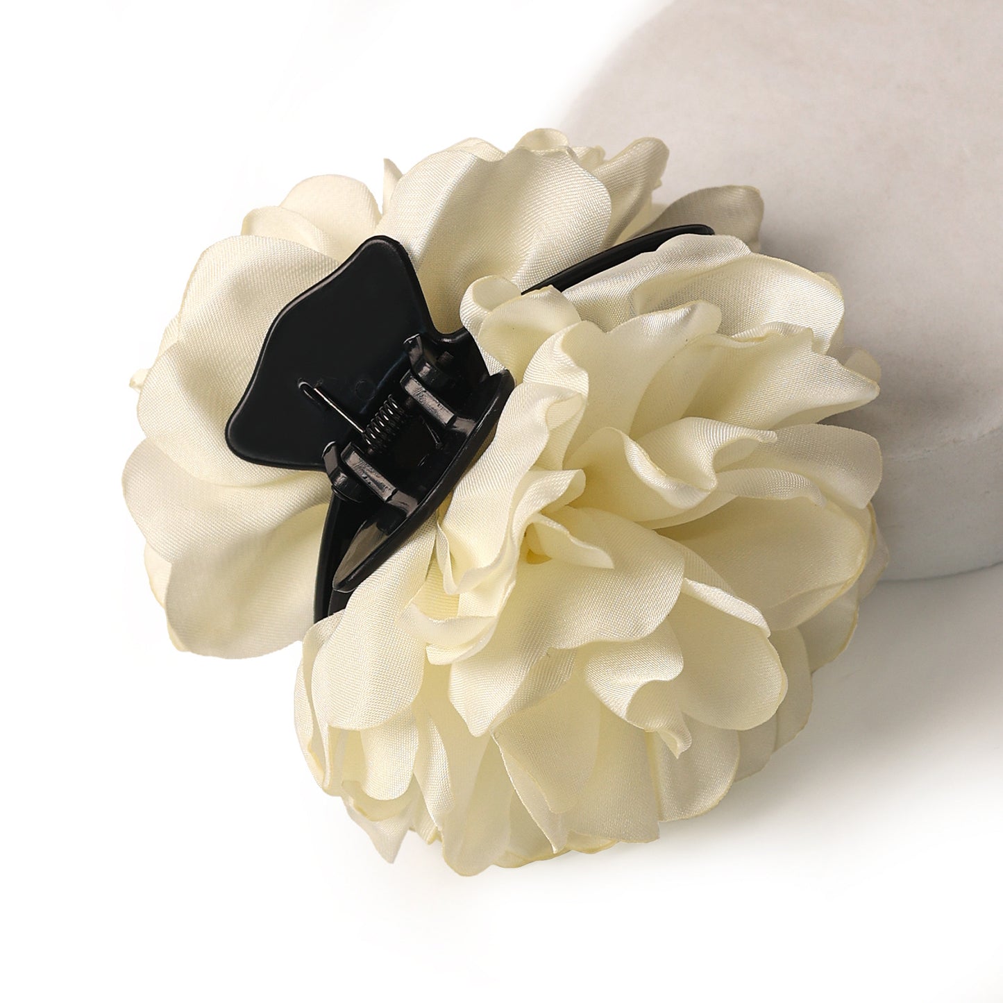 Minimalist Satin Camellia Hair Clip for Women - Large French-Style Gripper