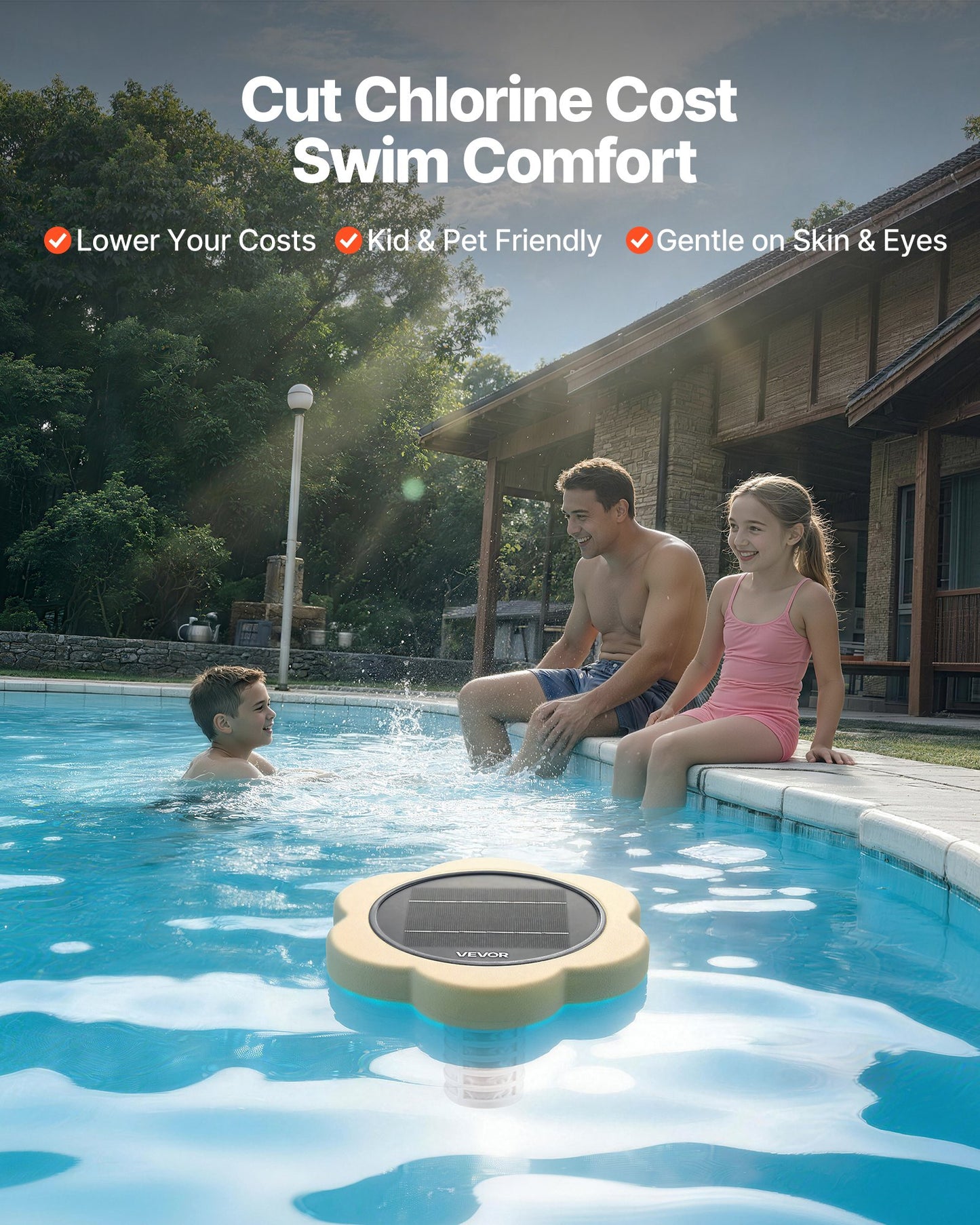 Solar Pool Ionizer with Copper Anode - Up to 45000 Gallons, Floating Water Purifier for Pools & Spas