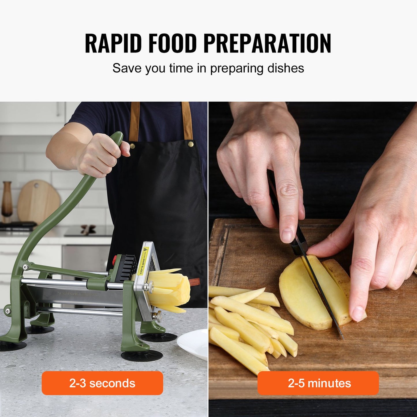French Fry Cutter Stainless Steel Vegetable Slicer with 3 Blades - Green