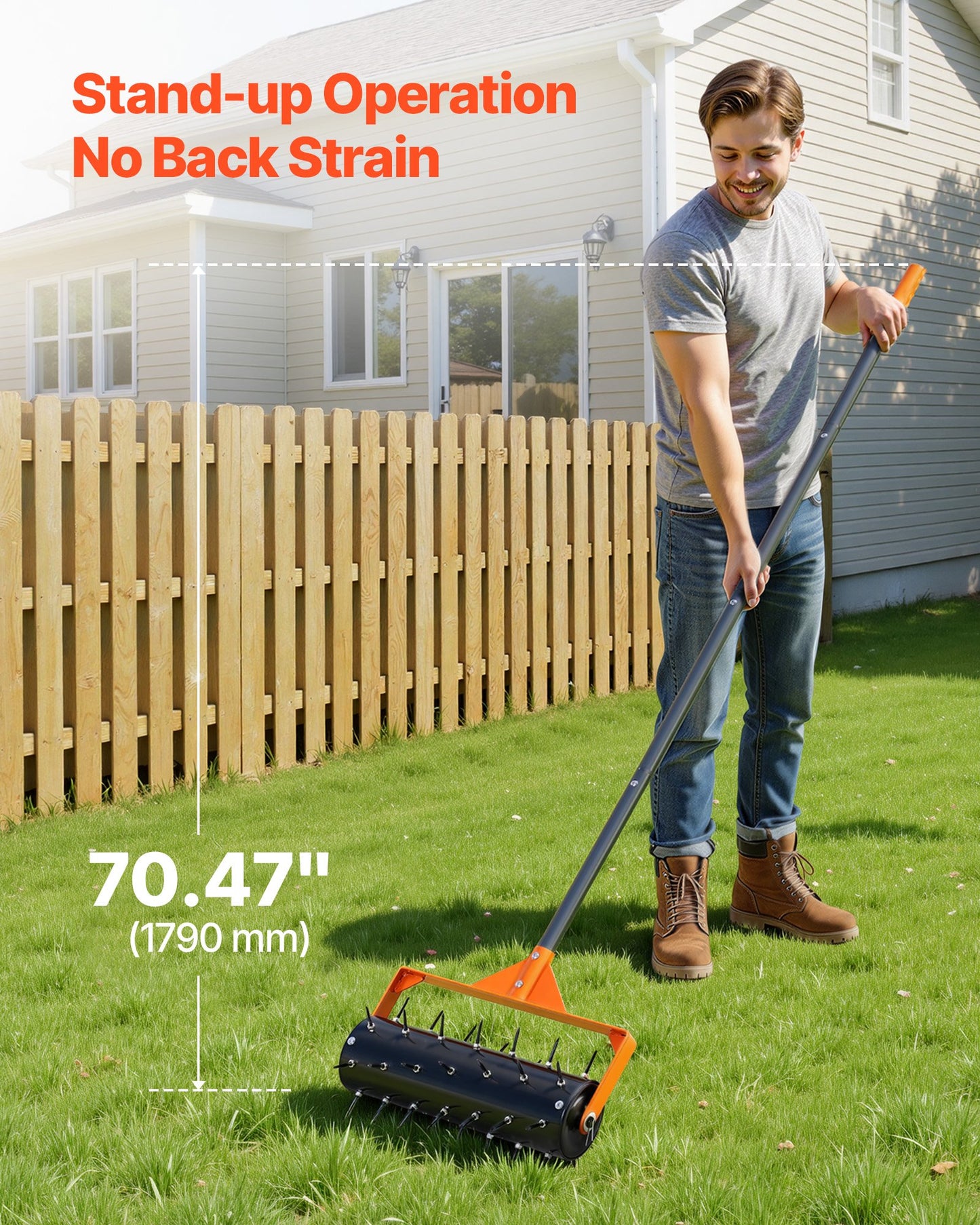 Manual Lawn Aerator Roller with 42 Steel Spikes & Fillable Drum - Heavy-Duty Garden Tool