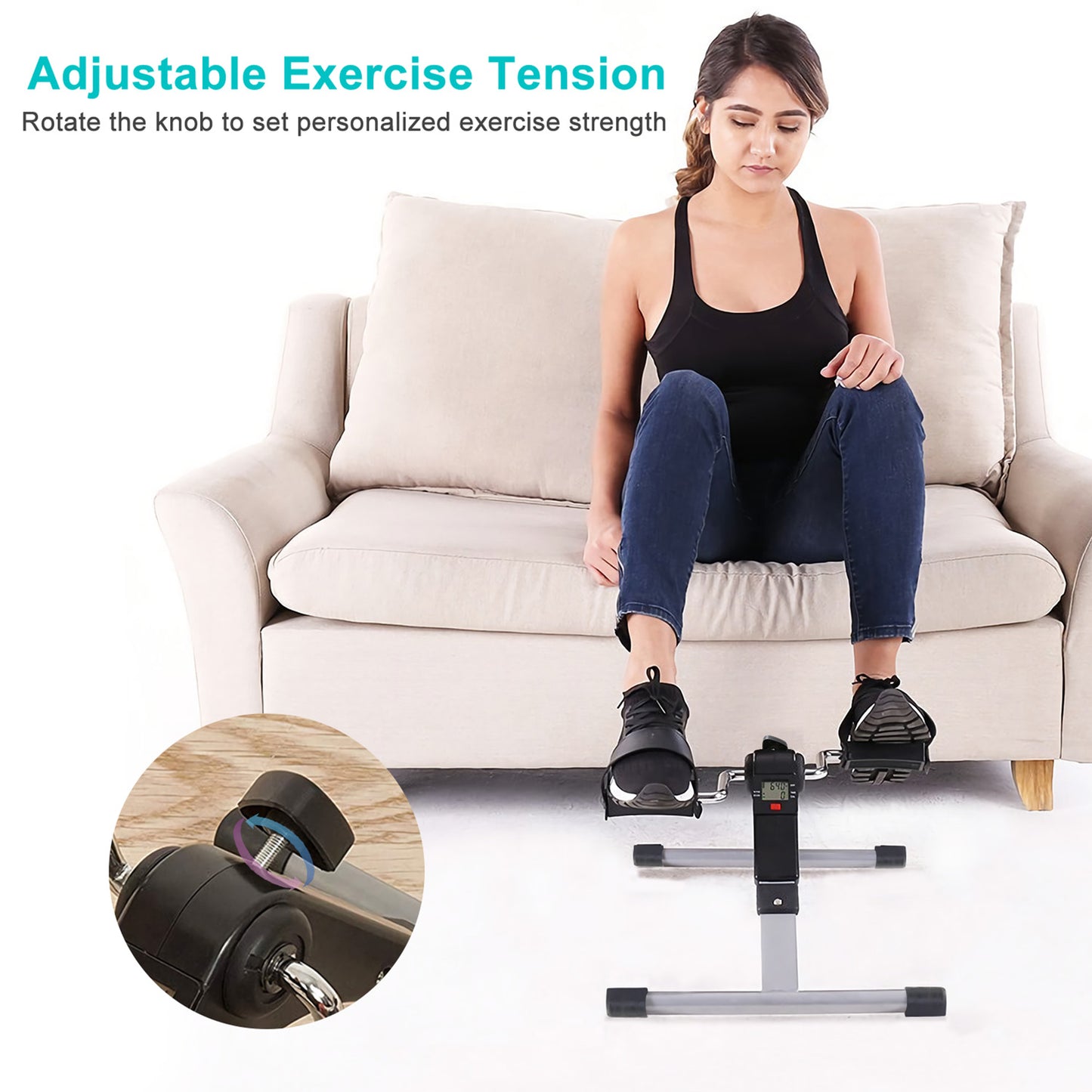 Foldable Pedal Exerciser with LCD Display for Home Office Gym