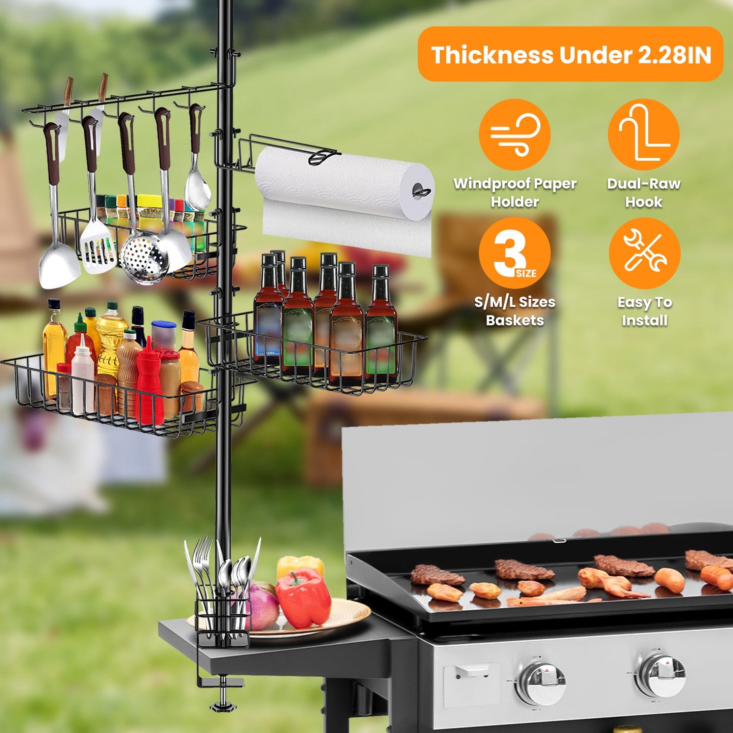 Vertical BBQ Caddy with Paper Towel Holder - Black