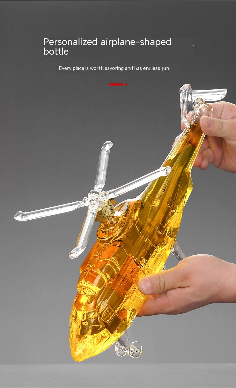 Glass Helicopter Wine Decanter Set - Aircraft, Motorcycle, Tank Styles, 500ml