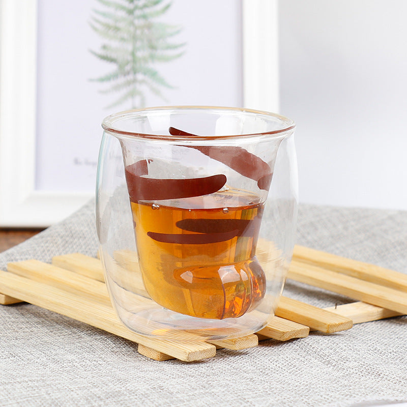 350ml Double Layer Heat-Resistant Borosilicate Glass Cup - Cartoon Style