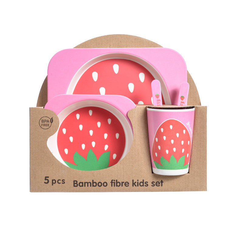 Baby Bamboo Tableware Set 5pcs - Cartoon Childrens Dinnerware for Kids