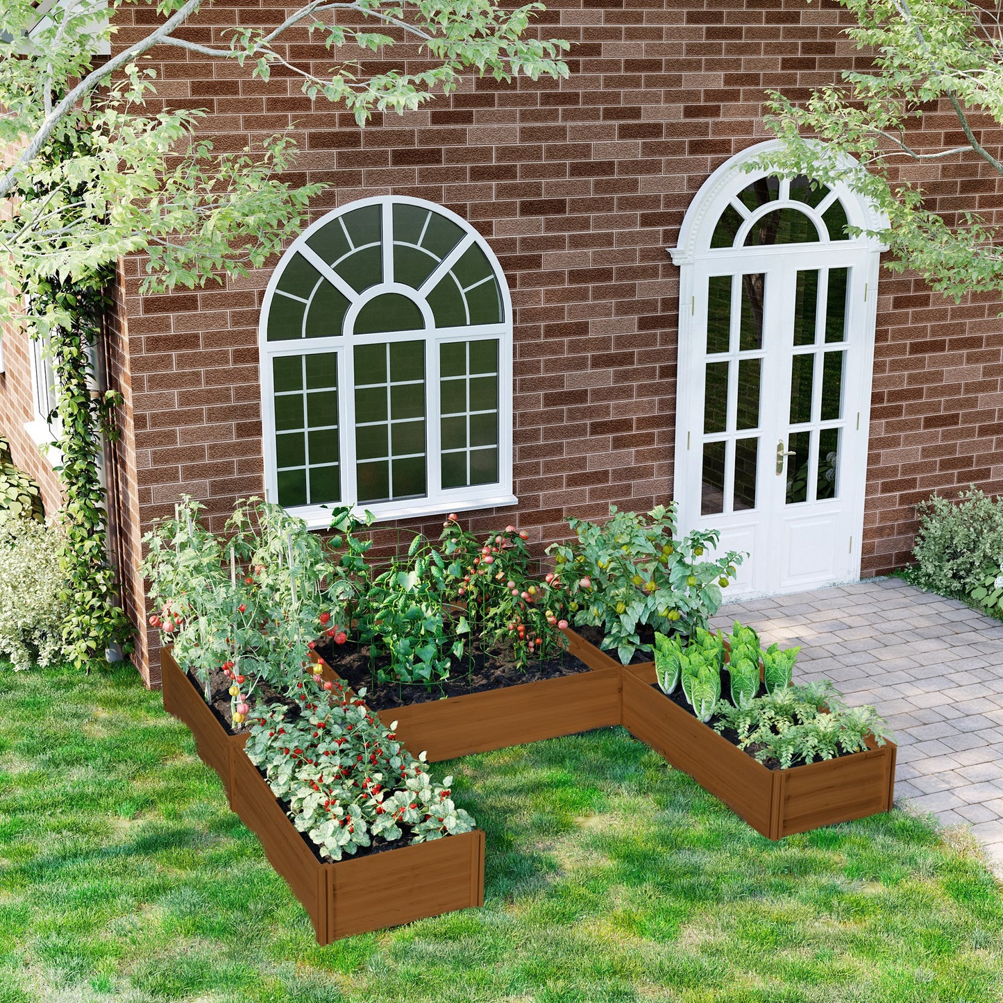 Large Wooden Raised Garden Bed Set of 5 for Outdoor Plants, Vegetables & Herbs