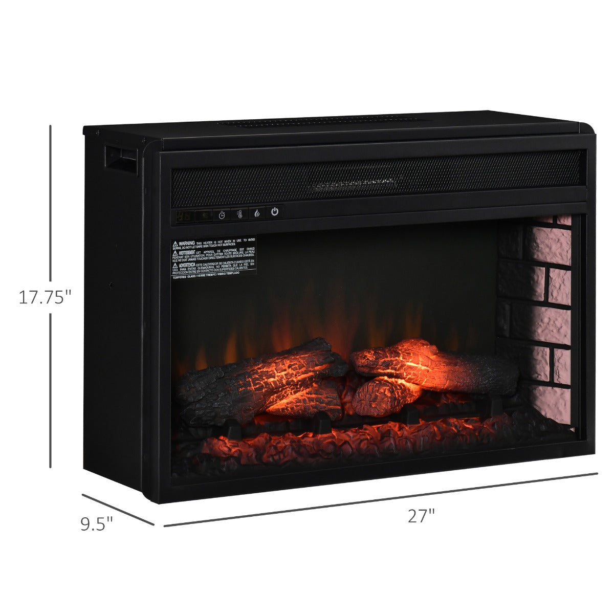 27-Inch Electric Fireplace Insert with Realistic Log Flame, Remote, 1400W Black