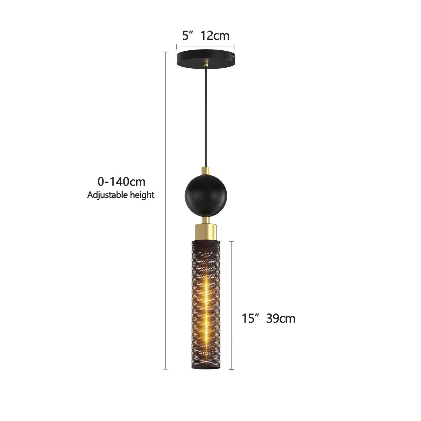 Adjustable Black Wrought Iron Pendant Light Fixture - Vintage Style