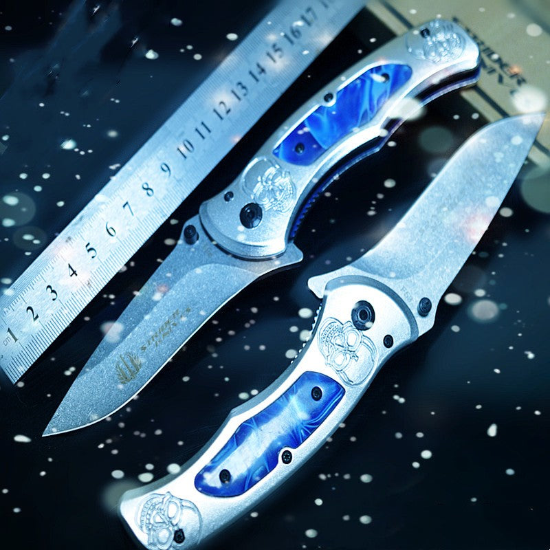 Portable Folding Knife with Springless Blade for Self-Defense & Household Use - Royal Blue