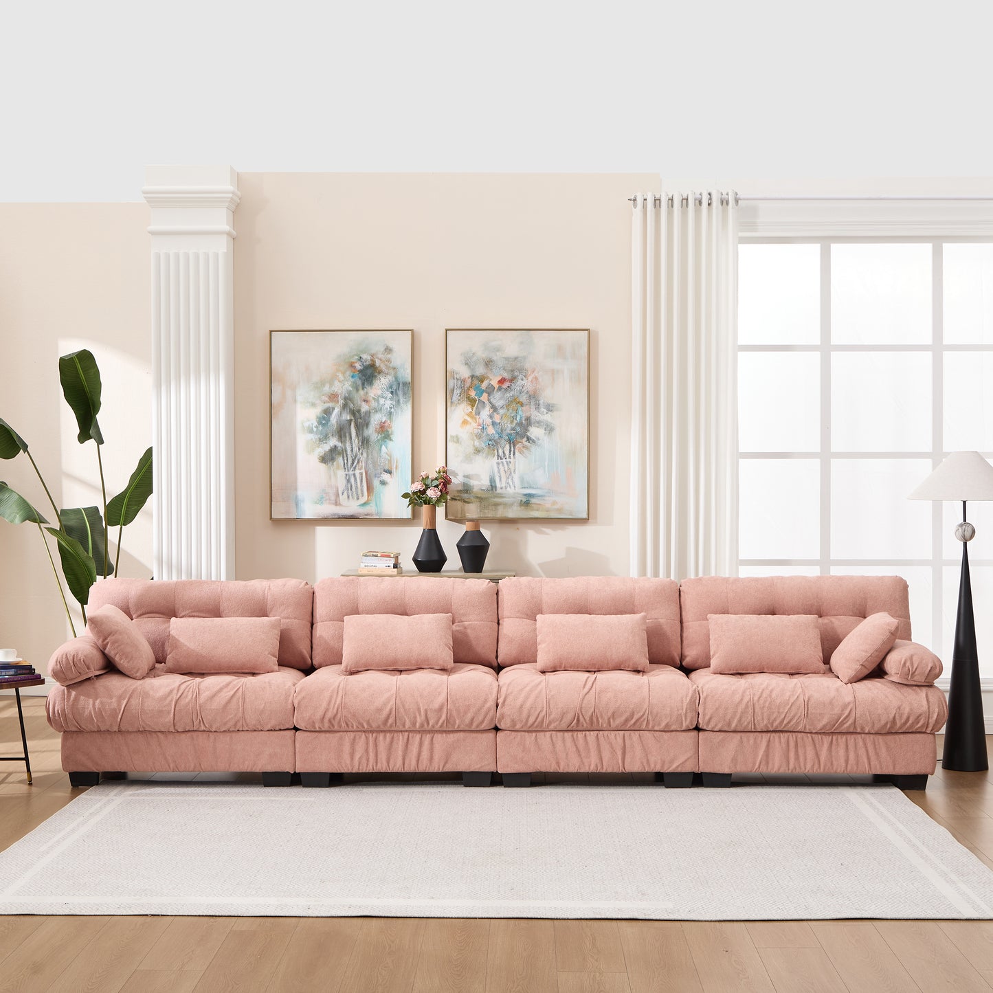 Modular Sectional Sofa - Pink Cloud Couch with 6 Pillows