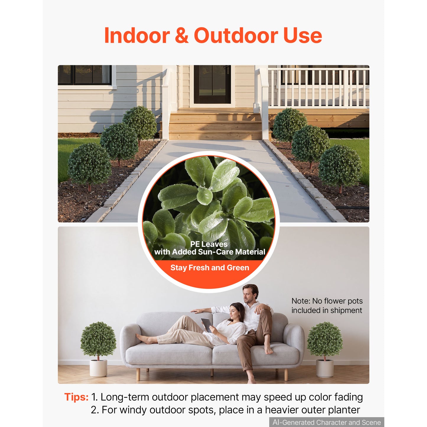 Artificial Topiary Ball Boxwood Bush Set of 2 - Green Faux Shrubs for Garden & Outdoor Decor