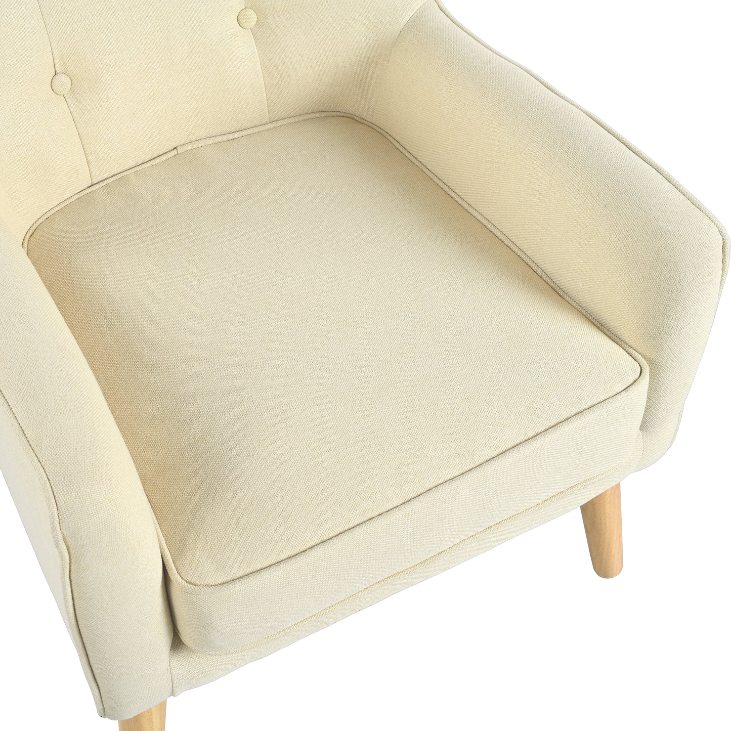 Mid-Century Modern Accent Chair - Beige Tufted Fabric Armchair