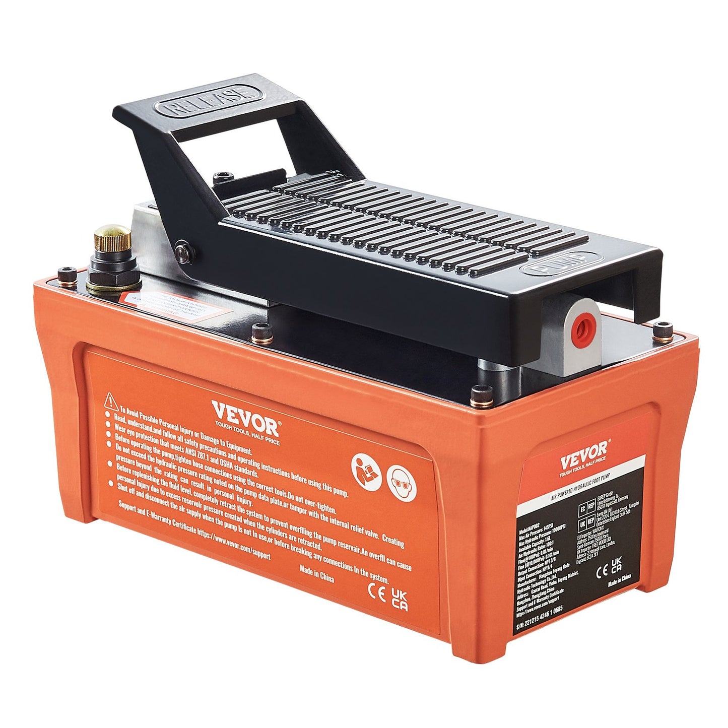 Air Hydraulic Pump 10,000 PSI Foot Operated Auto Body Frame Tool - Orange