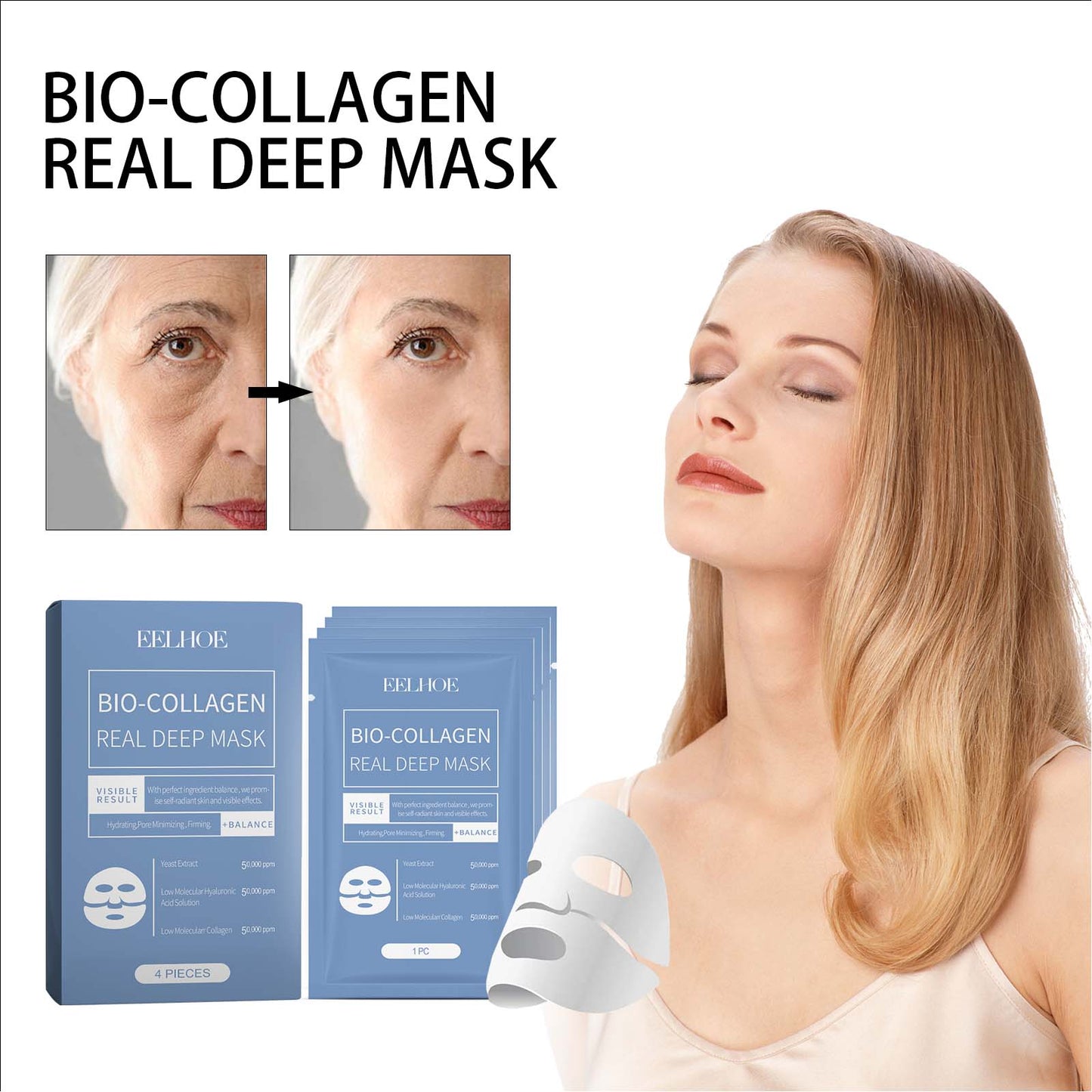 Bio-Collagen Deep Hydration Facial Mask - Pore Minimizing & Firming - 8 Pack