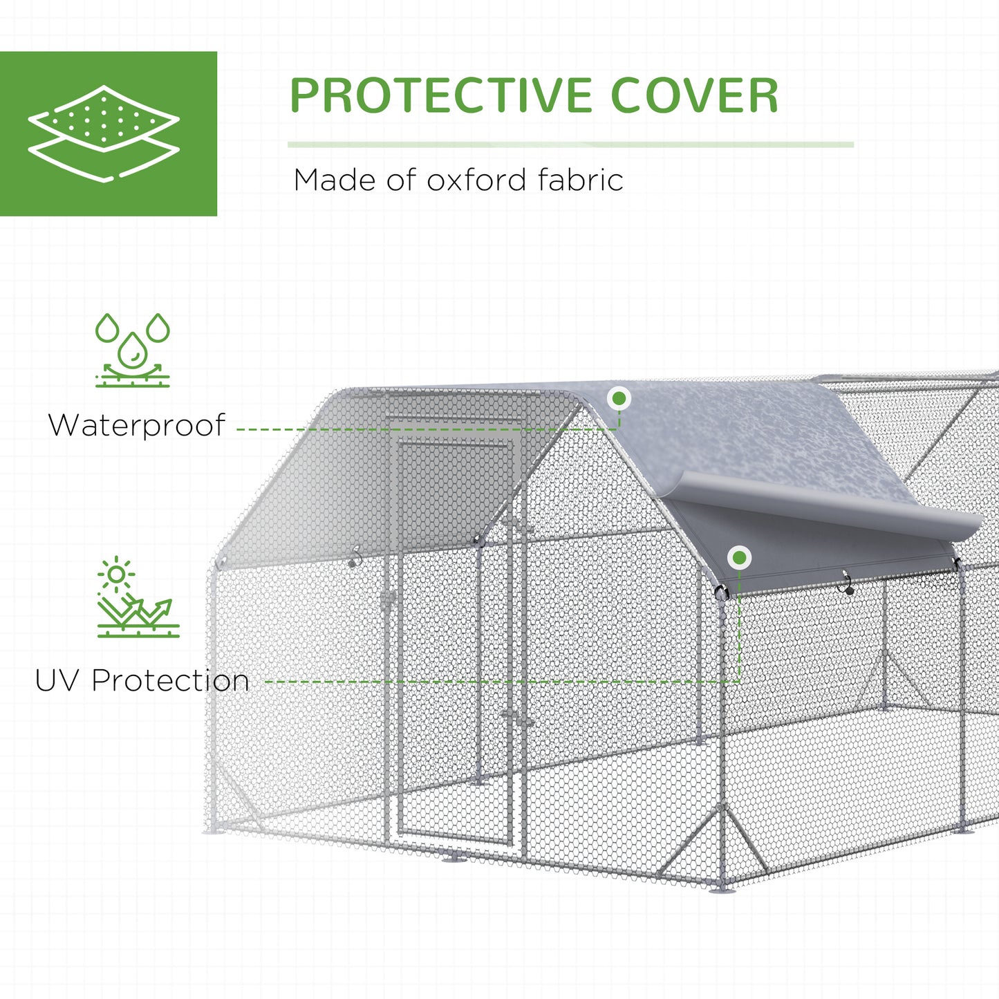 Large Metal Chicken Coop with Waterproof Cover - Walk-In Yard Fence, 18.7x9.2 ft