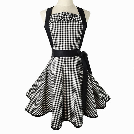 Plaid Colorblock Large Kitchen Apron with Black Belt - Modern Home Cooking Gear