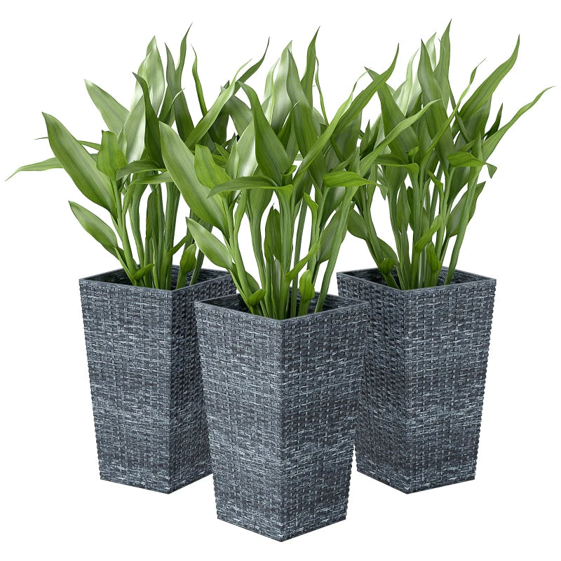 Tall Outdoor Garden Planters Set of 3 - 24 Inch Taper Plant Pots with Drainage