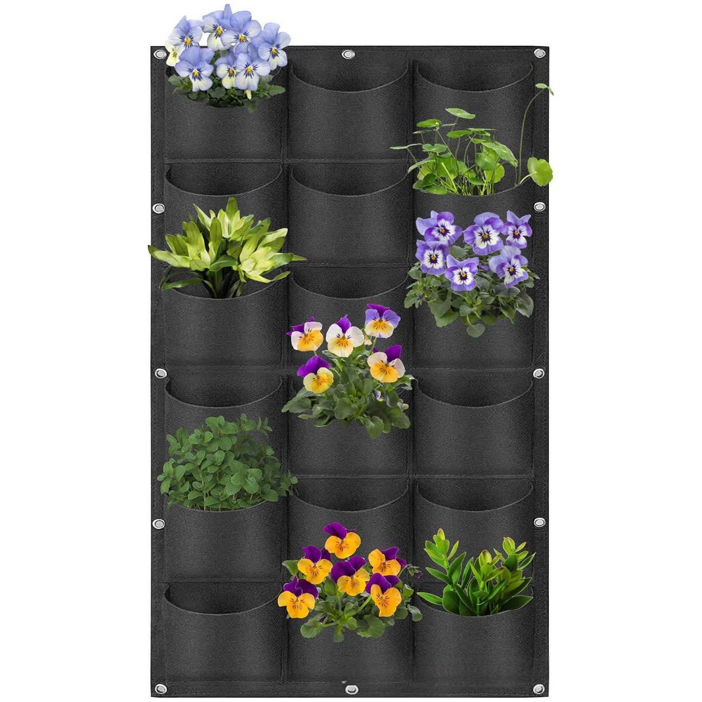 Vertical Wall-Mounted Planting Bag with 18 Pockets - Garden Storage Bag, Black 50x100cm